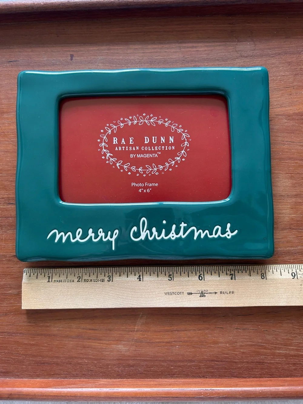 Rae Dunn Green Ceramic Merry Christmas 4x6 Photo Frame